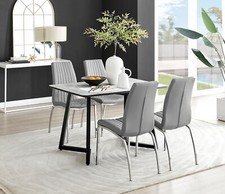 Carson Dining Table in White, Marble Effect & 4 Isco Chairs, Ergonomic Design