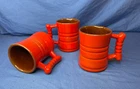Vintage Frankoma Pottery C3 Plainsman Flame Red Coffee Mug Set of 3 Tankard