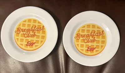 Lot Of 2 Eggo Breakfast Club Plate Advertising Plastic White Waffle Print Design