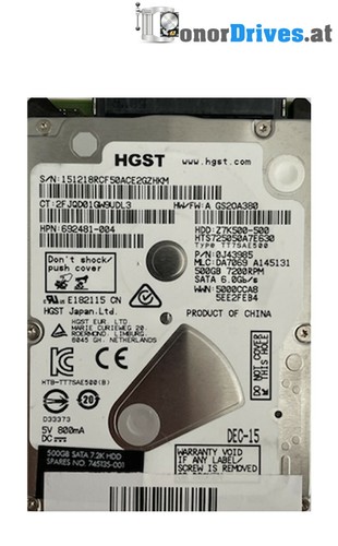 Hitachi  HTS725050A7E630 - 0J43985 - 500 GB - SATA - 220 0A90427 01 Rev.*
