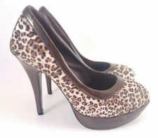 Women's TOP MODA Sexy Brown Leopard-Print Platform High Heel Shoes Size 7.5 US