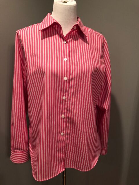 FOXCROFT Pink & White Striped Wrinkle Free Shaped Fit LS Shirt 14P | eBay