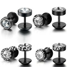 2-8pcs Men Women 8mm Stainless Steel Barbell Studs Earrings Ear Stud Piercing