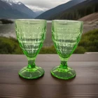 2 Vintage Hazel Atlas 6” “Colonial Block” Green Uranium Depression Glass Goblets