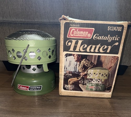 Clean Vintage Coleman Catalytic Heater 512 3500 BTU Camping Hunting Fishing Box