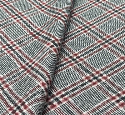 Grau Rot Kariert Wolle Textil Stoff Anzugstoff Beschichtungsstoff 3,0m x 1,50m