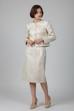 Le Suit Size 10P Cream Floral Jacquard Print Skirt Suit Business Wedding Elegant