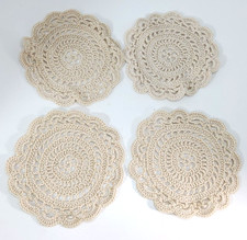 4 Pcs Vintage Crochet 4.5" Round Coaster Doilies Cotton