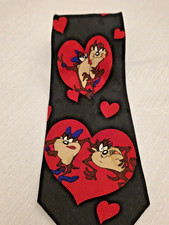 Vintage Looney Tunes Mania Necktie Tasmanian Devil Love Valentines 100 Silk