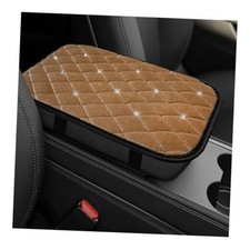 Bling Car Center Console Cover, Crystal Rhinestone Armrest Seat Box Cover Beige