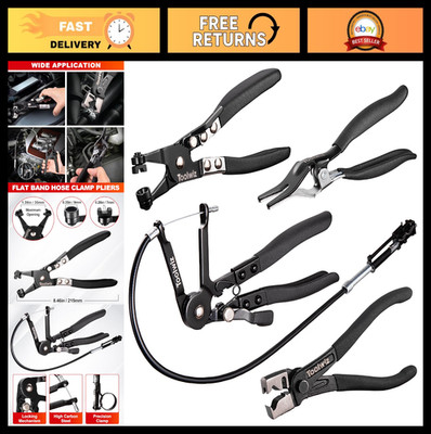 4 Pcs Hose Clamp Pliers Set - Long Reach, Flat Band, Clic-R Type Automotive Tool