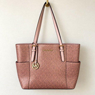 Michael Kors Jet Set Logo Tote Large Pink Bag Charm Gold Hardware SEND OFFERS