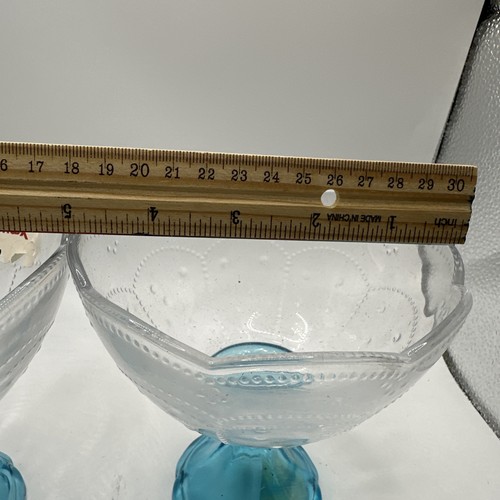 Vintage L.E. SMITH 2 Stelo Blu Vetro PERLINE SORBETTO PARFAIT PIATTI TAZZE DESSERT - Foto 11 di 11