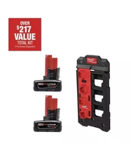 Milwaukee M12 XC4.0 Extended Capacity Battery 2-Pack PACKOUT w/ Wall Plate& Rack