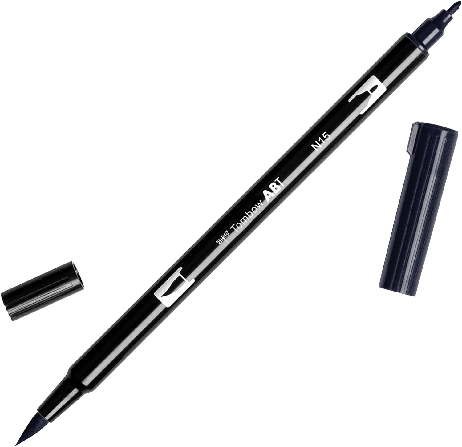 56621 Dual Brush Pen, N15 - Black, 1-Pack. Blendable, Brush and Fine Tip Marker