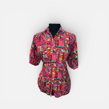 Vintage 90s Abstract Geometric Button Up Retro Vibes Shirt  Medium