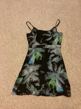 American Eagle Women’s XS Tropical Palm Spaghetti Strap Mini Dress Black Green
