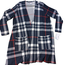 LuLaRoe Caroline Open Cardigan Sweater - XL - Red White Blue Plaid - NWT