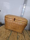 Vintage Asian Oriental Chinoiserie Herringbone Weave Rattan Bamboo Trunk Chest