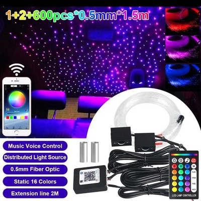 Car RGBW LED Headliner Star Light Kit Remote Ceiling 600X Fiber Optic Lights APP