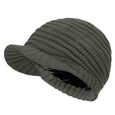 Womens Satin Lined Beanie Slouchy Winter Knit Hat Newsboy Brim Silk Lining