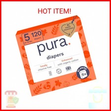 Pura Size 5 Eco-Friendly Diapers 24-35 lbs Totally Chlorine Free TCF , Hypoal