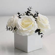 Artificial Flowers with Small Ceramic Vases, Roses in Vases Plastic Artificial 