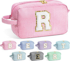 Gifts for Women - Personalized Monogram Initial Pink Cute Makeup Bag for Women,