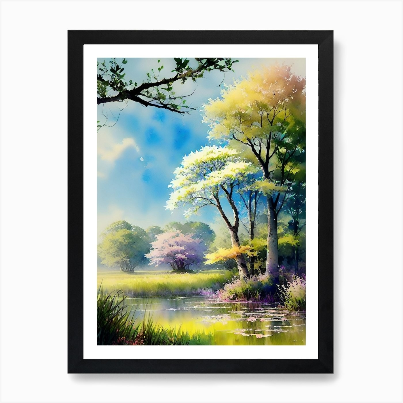Framed Trees In The Pond Art Print Canvas Wall Decor Picture