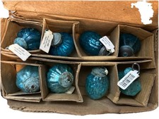 Set of 8 Kugel Style Blue Mercury Glass Christmas Ornaments