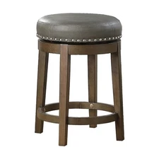 Lexicon Westby 24" Faux Leather Round Swivel Counter Stool in Gray (Set of 2)