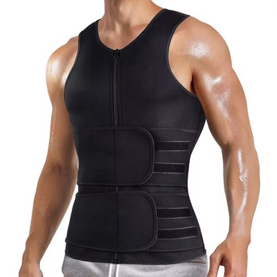Sauna Double Belt Vest Male Sports Vest Gym Shirt, Sweat Suit, Medium