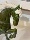 Set of 3 Vintage Ceramic Horse Figurines 8” Green With White Manes-Tails  — photo 4