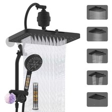 Filtered High Pressure Rain Shower Head with Handheld Spray Combo Matte Black US