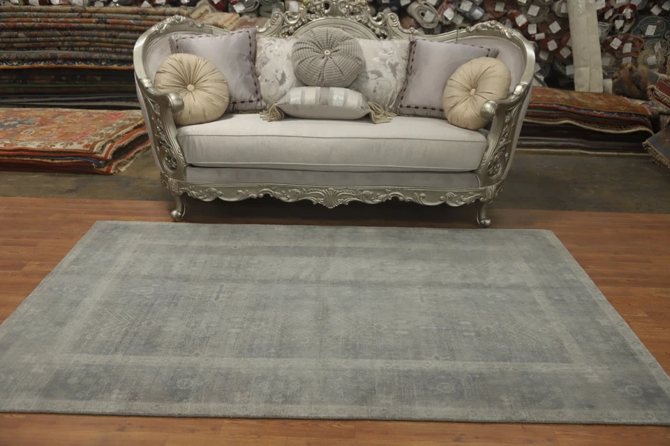 Handmade Indian Transitional Gray Silk Carpet Oriental Oushak Style Rug 5x8 Ft - Image 3 of 4