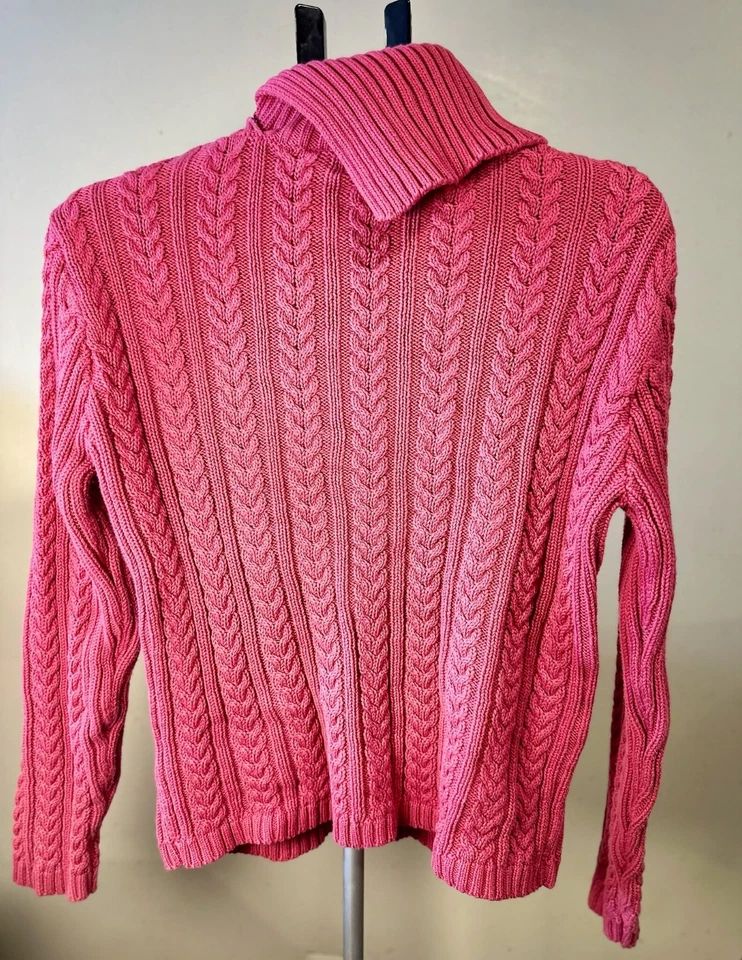Suéter de Invierno Tejido con Cable Melocotón Rosa De Colección WMNS L Grannycore Cálido Acogedor Modesto Foto 2 de 4