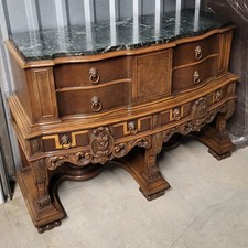 Antique Georgian Style Carved Verde Green  Marble Top Dining Room Buffett Server