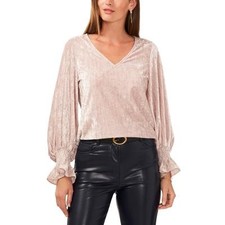 Vince Camuto V-Neck Bloosan Sleeve Blouse Women's Elegant Pearl : XS, Polyester/