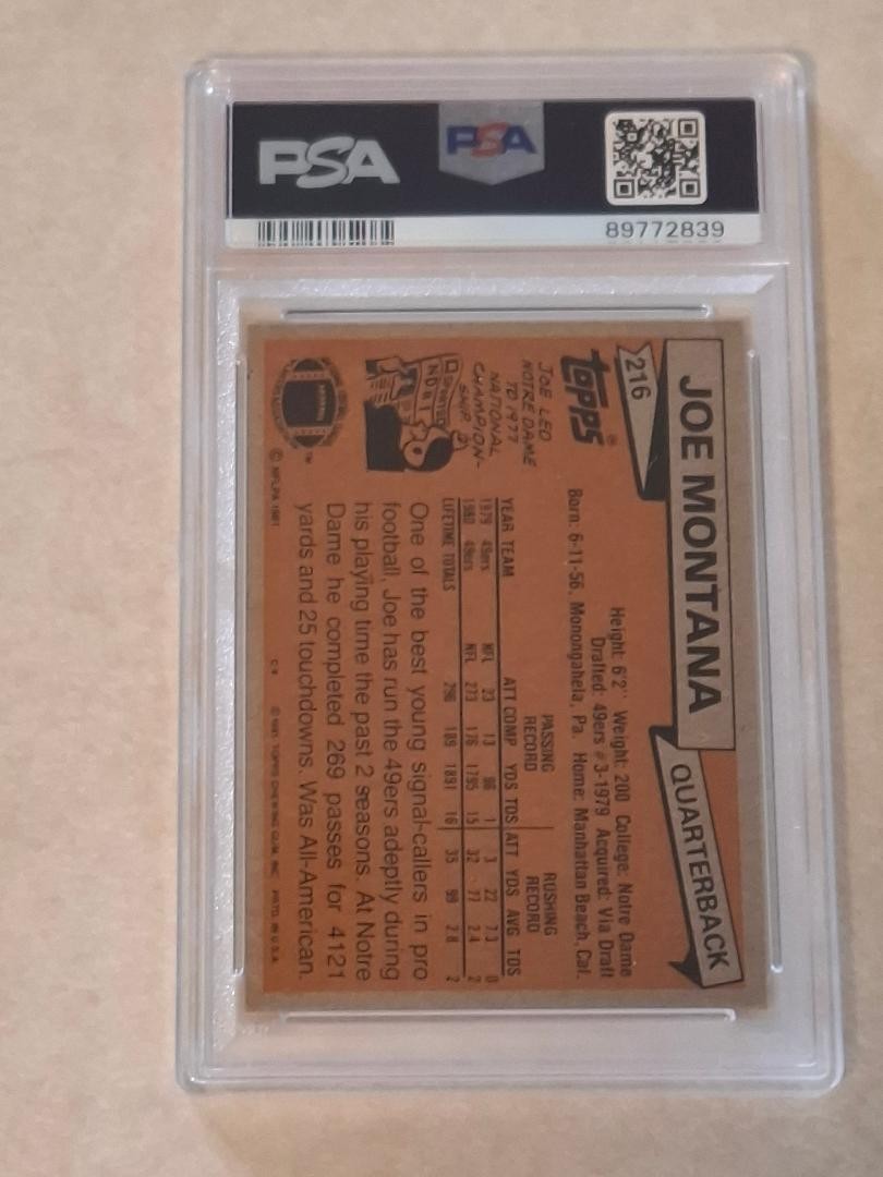 1981 TOPPS JOE MONTANA PSA 6 EX-MINT ROOKIE CARD 49ERS view 3