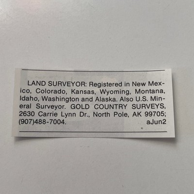 Gold County Surveys Land Surveyor North Pole AK 1986 Mining Ad SJA3-S5