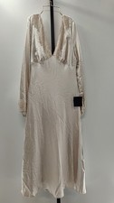 Lulus Illustrious Elegance Champagne Satin Long Sleeve Midi Dress S