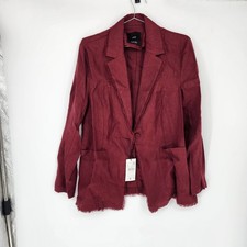Mango Women's Size Large Tarida Frayed Linen Blazer NWT