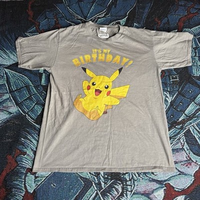 Pokemon It's My Birthday Pikachu Gray Shirt Size M Good Condition