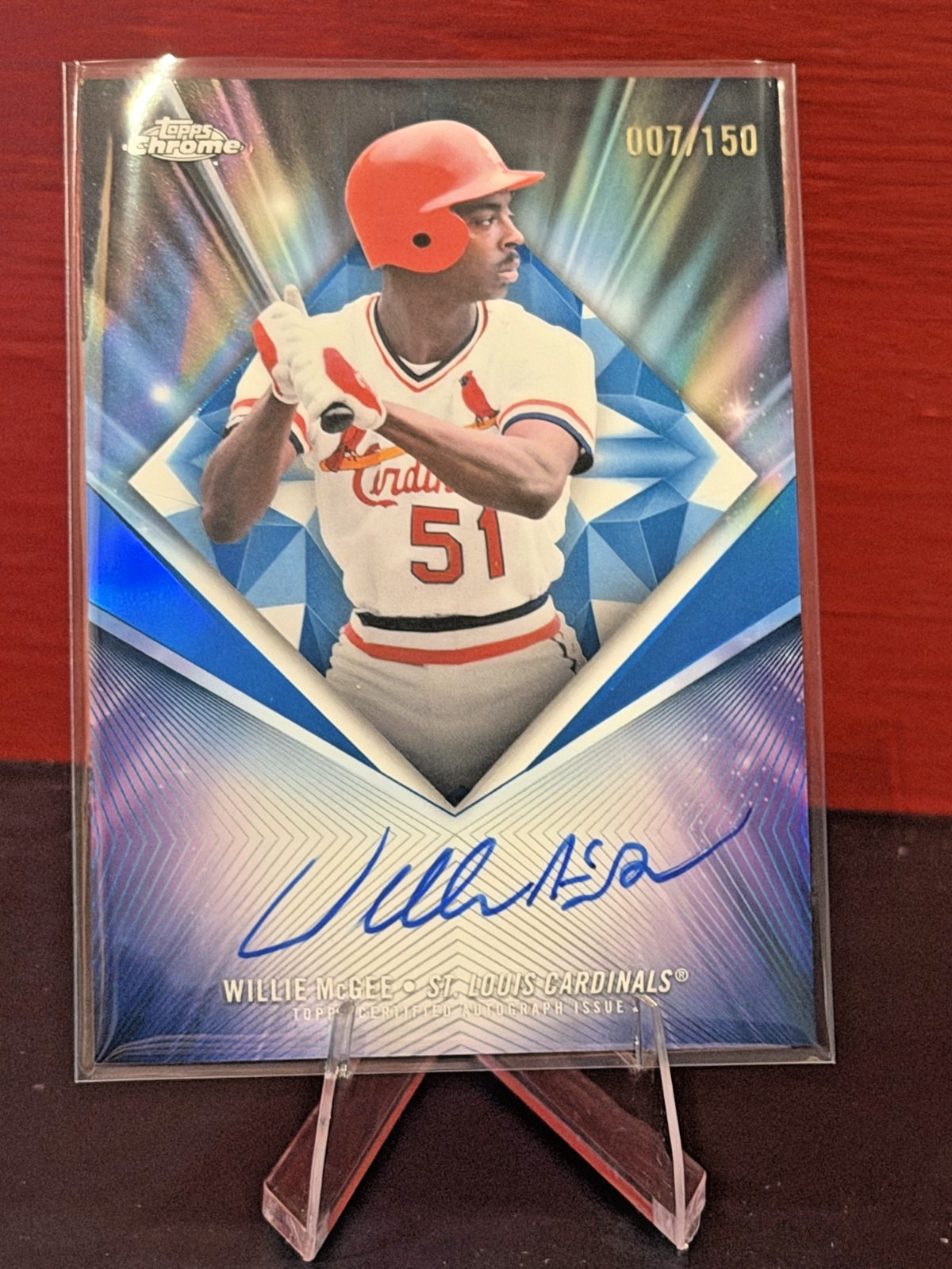 2026 Topps Chrome Willie McGee 75th Diamond Auto Blue Refractor 003/150