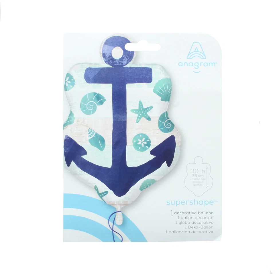 XL 30" Mar Arena Sol Ancla Lámina Globo Super Forma Mylar Fiesta Náutica Foto 2 de 3
