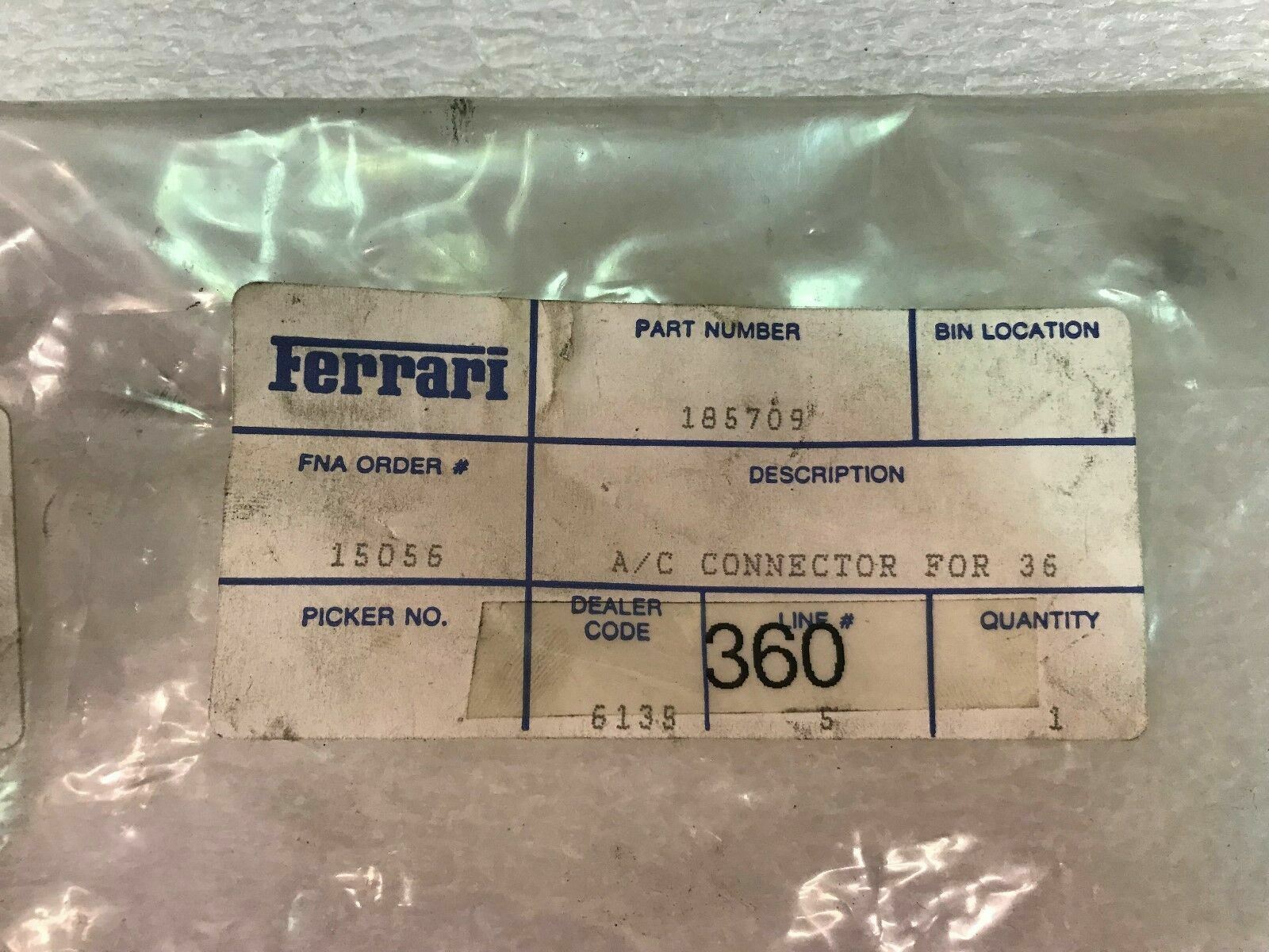 FERRARI 360 AC CONNECTOR BRIDGE WIRING HARNESS OEM NEW 185709