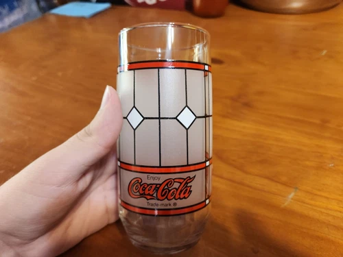 Vintage Coca-Cola Coke Frosted Stained Tiffany Style Drinking Glass