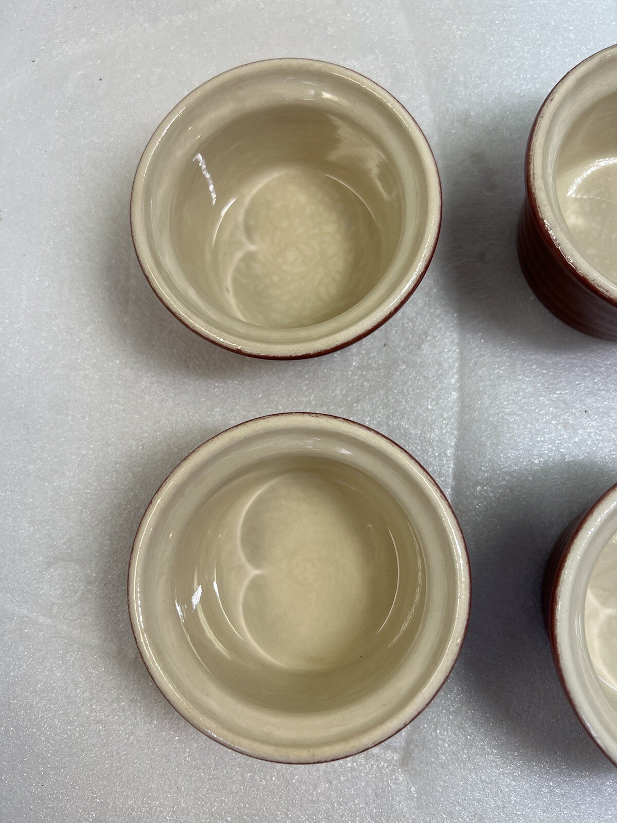 Emile Henry Set Of 6 Modele Depose 10.68 Ribbed Custard Ramekins Red