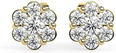 10K Gold Lab Grown Bezel Set Floral 1/5ctw Diamant Cluster Ohrstecker