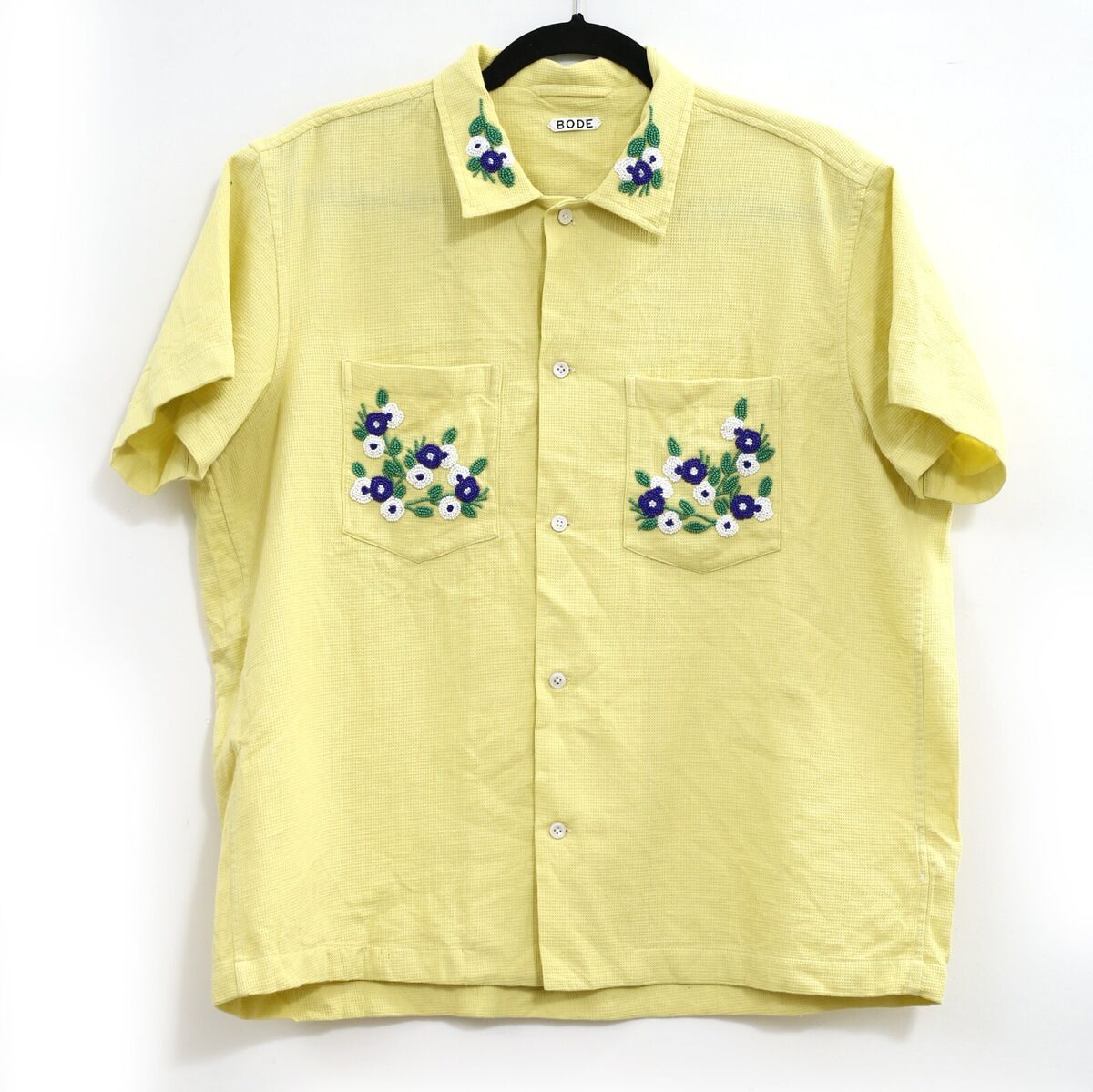 Bode Beaded Chicory Buttondown Short Sleeve Men's Shirt